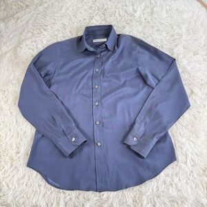 Amina Rubinacci Navy Blue Silk Button Down Shirt Italian Size 44 M Quiet Luxury